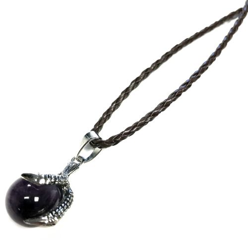 Dragon Claw Gemstone pendant on waxed cord - Amethyst